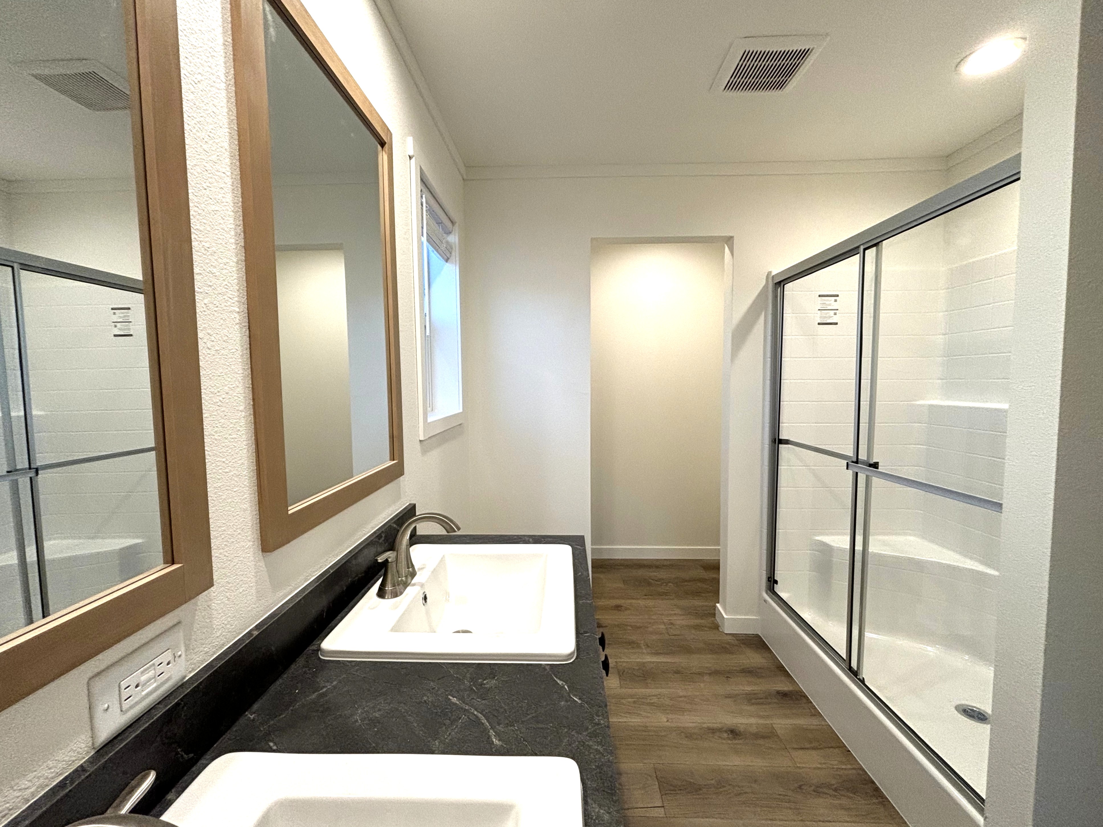 Double vanity in the master bathroom of the Hey Jude.