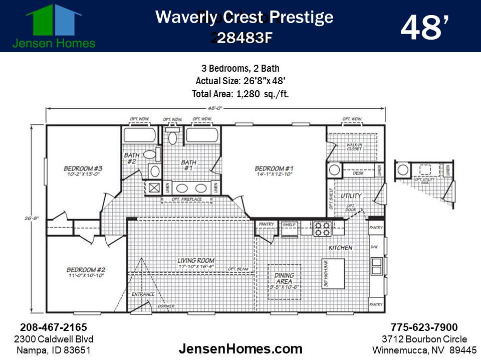 The Opal floor plan layout by Fleetwood Manufactured Homes