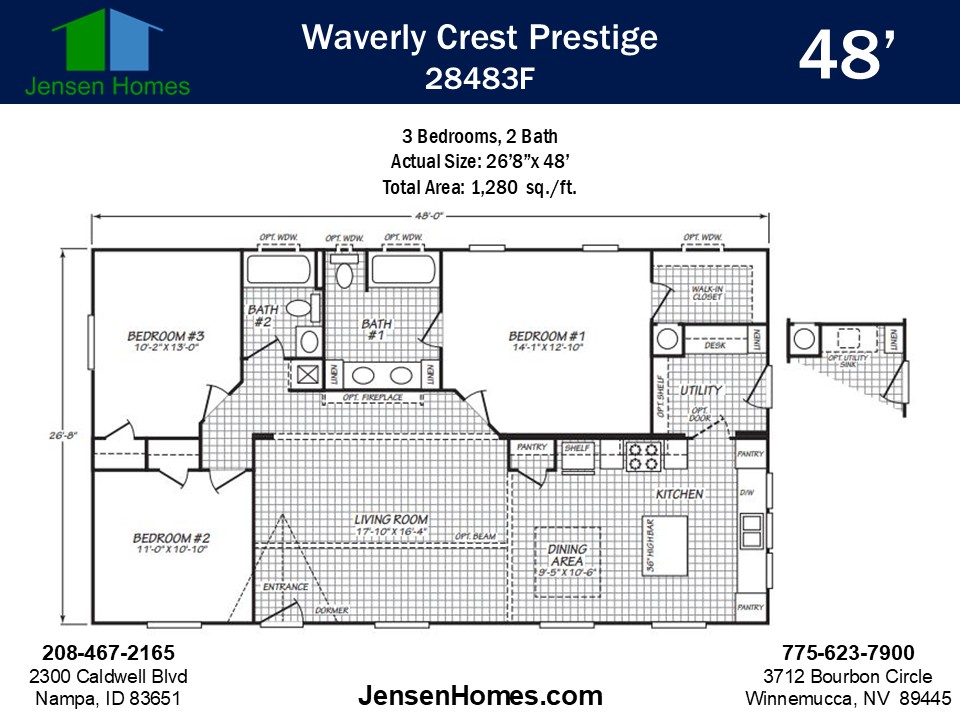 The Opal floor plan layout by Fleetwood Manufactured Homes